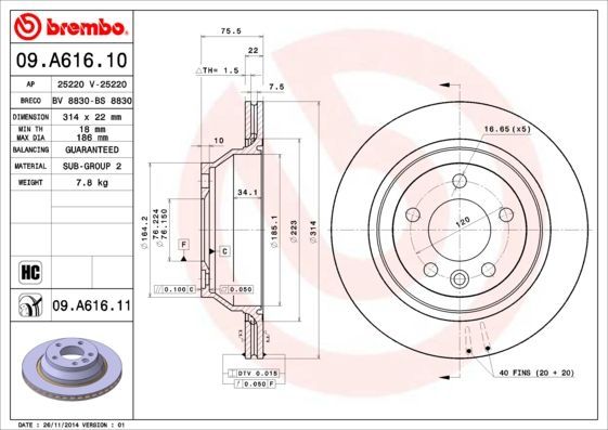 Stabdžių diskas BREMBO 09.A616.10
