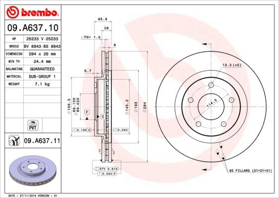 Stabdžių diskas BREMBO 09.A637.10