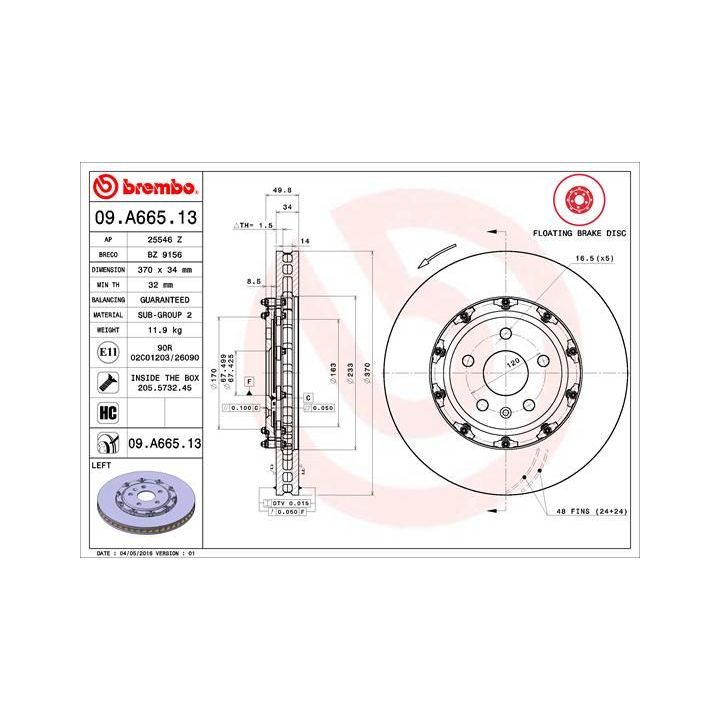 Stabdžių diskas BREMBO 09.A665.13