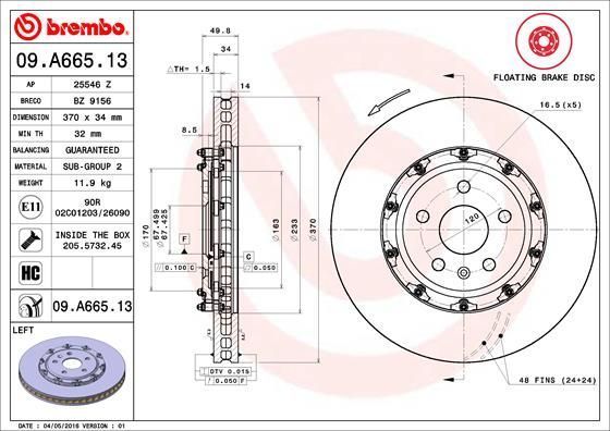 Stabdžių diskas BREMBO 09.A665.13