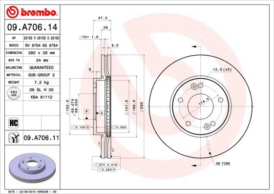 Stabdžių diskas BREMBO 09.A706.11