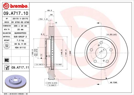 Stabdžių diskas BREMBO 09.A717.11