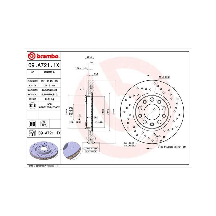 Stabdžių diskas BREMBO 09.A721.1X