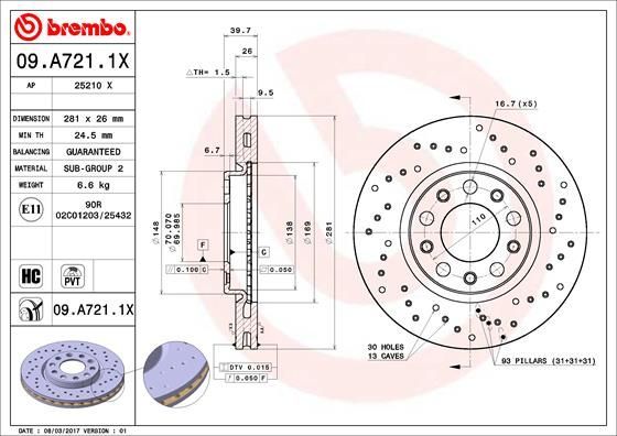 Stabdžių diskas BREMBO 09.A721.1X