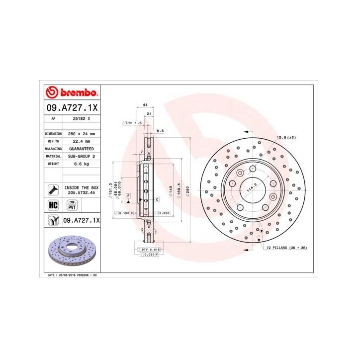 Stabdžių diskas BREMBO 09.A727.1X
