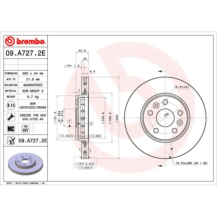 Stabdžių diskas BREMBO 09.A727.2E