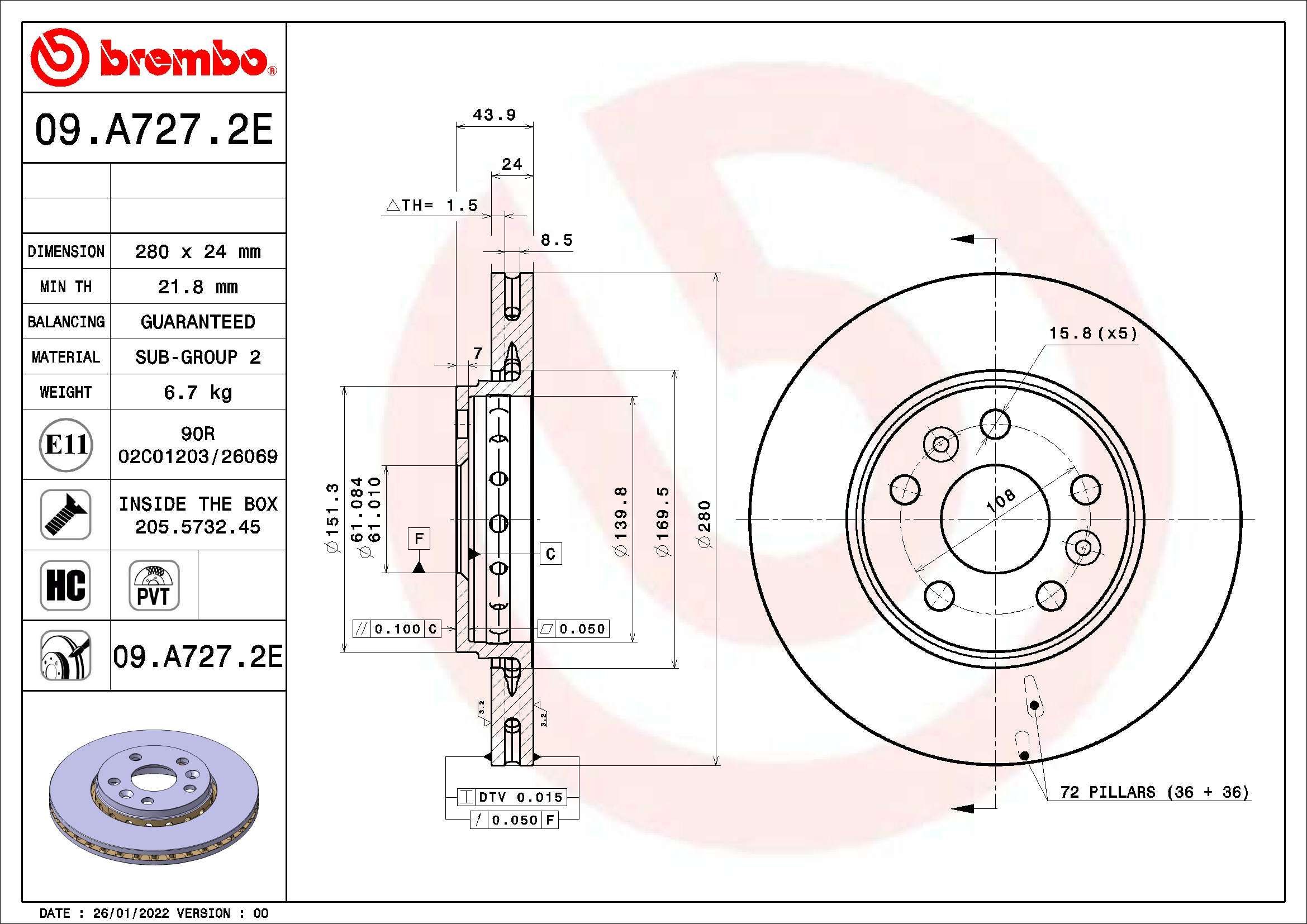 Stabdžių diskas BREMBO 09.A727.2E