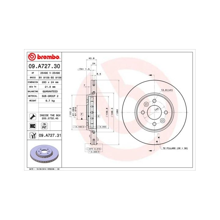 Stabdžių diskas BREMBO 09.A727.31