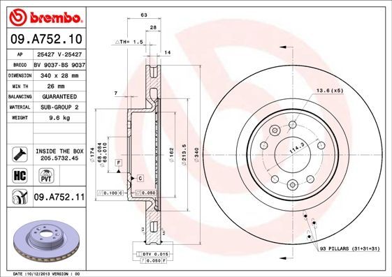 Stabdžių diskas BREMBO 09.A752.10
