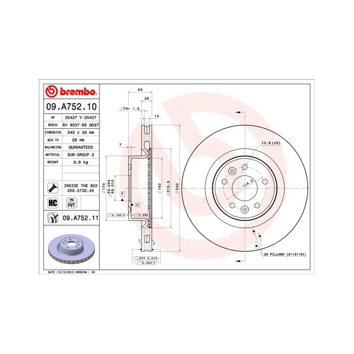Stabdžių diskas BREMBO 09.A752.11