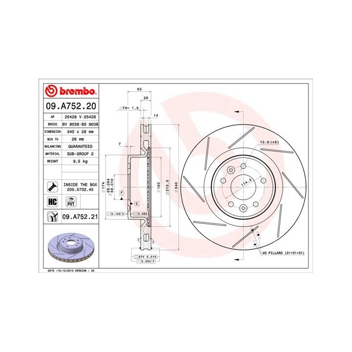 Stabdžių diskas BREMBO 09.A752.20
