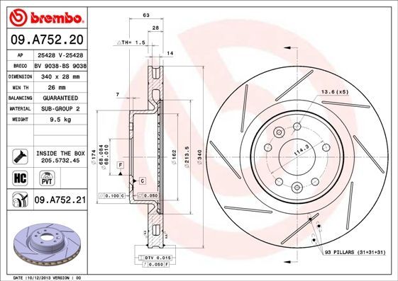 Stabdžių diskas BREMBO 09.A752.21