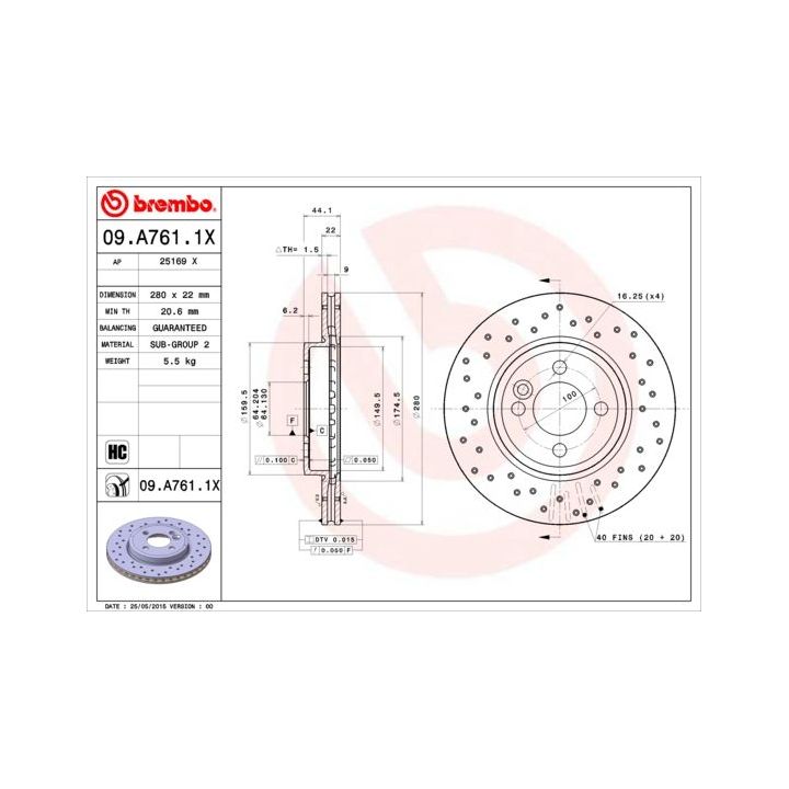 Stabdžių diskas BREMBO 09.A761.1X