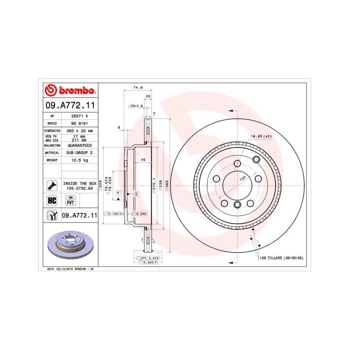 Stabdžių diskas BREMBO 09.A772.11