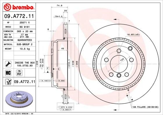 Stabdžių diskas BREMBO 09.A772.11