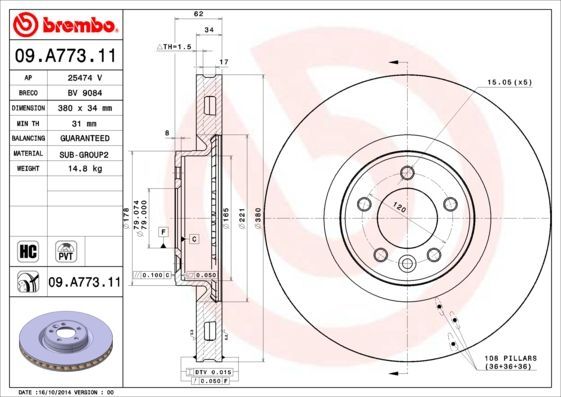 Stabdžių diskas BREMBO 09.A773.11