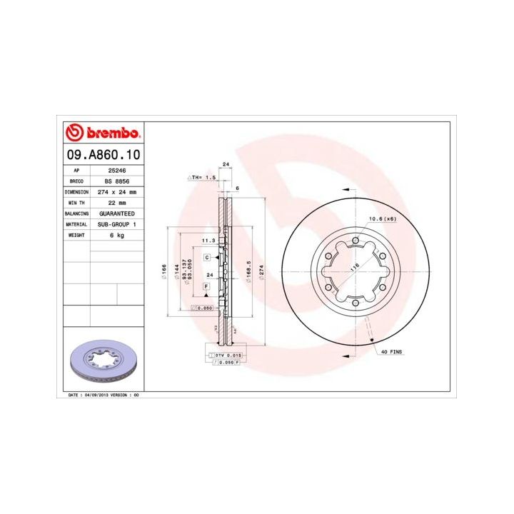 Stabdžių diskas BREMBO 09.A860.10