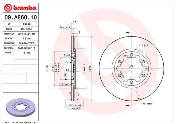 Stabdžių diskas BREMBO 09.A860.10