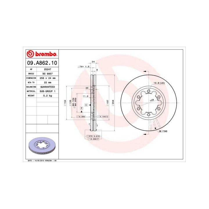 Stabdžių diskas BREMBO 09.A862.10