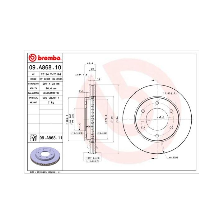 Stabdžių diskas BREMBO 09.A868.10
