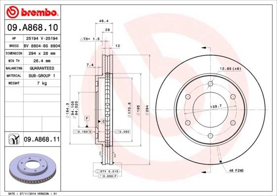 Stabdžių diskas BREMBO 09.A868.10