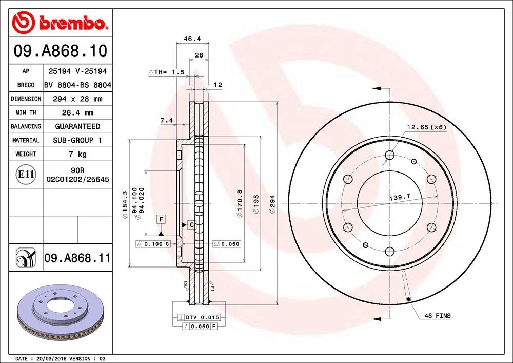 Stabdžių diskas BREMBO 09.A868.11