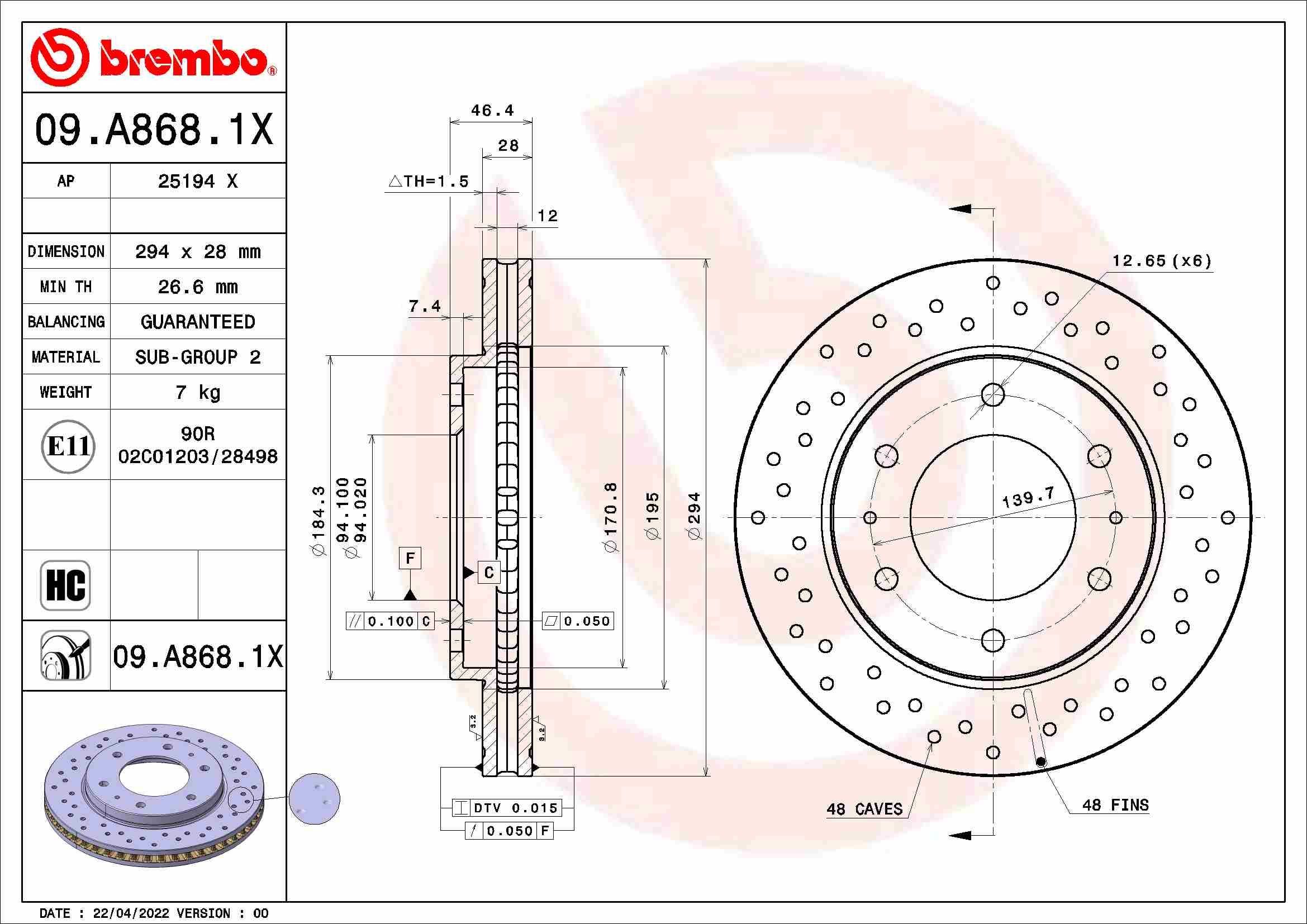 Stabdžių diskas BREMBO 09.A868.1X