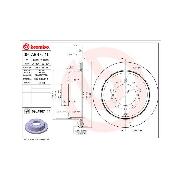 Stabdžių diskas BREMBO 09.A967.10