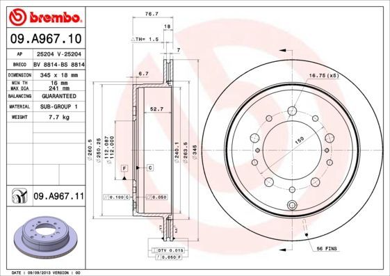 Stabdžių diskas BREMBO 09.A967.10
