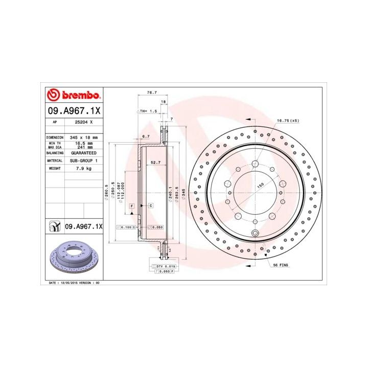 Stabdžių diskas BREMBO 09.A967.1X