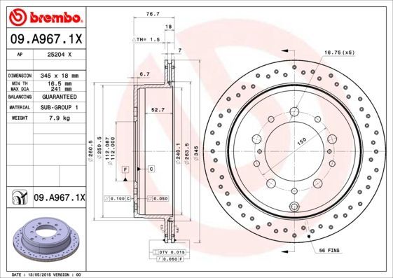Stabdžių diskas BREMBO 09.A967.1X