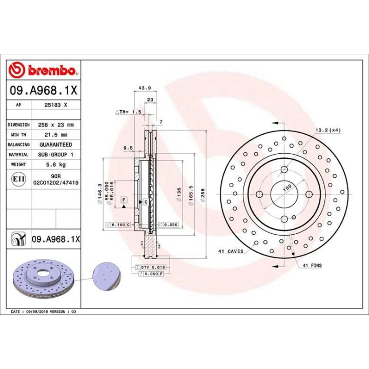 Stabdžių diskas BREMBO 09.A968.1X
