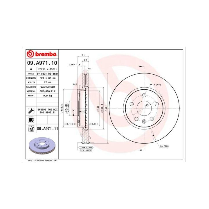 Stabdžių diskas BREMBO 09.A971.11
