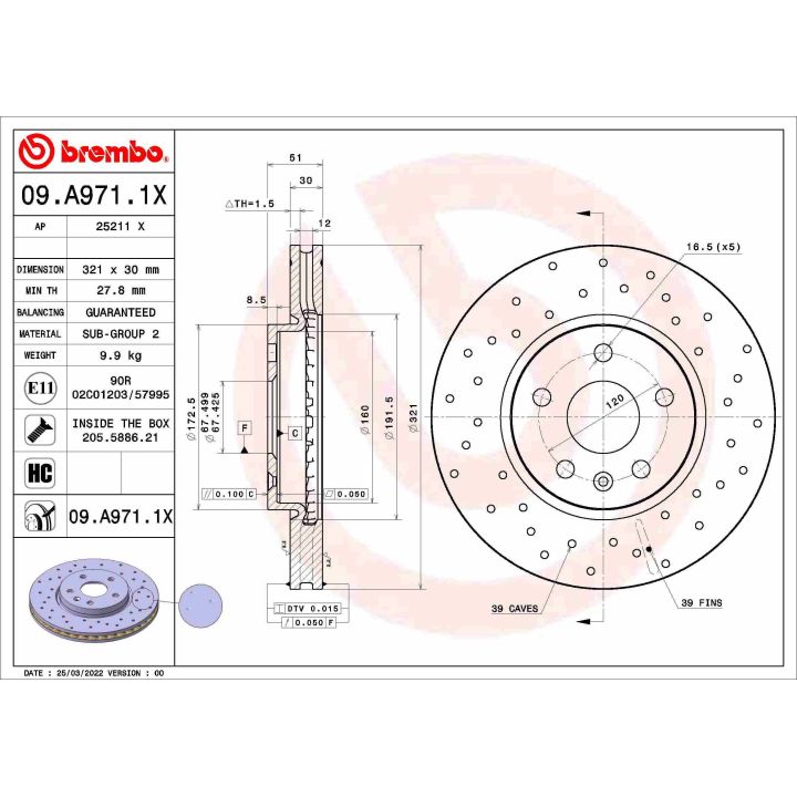 Stabdžių diskas BREMBO 09.A971.1X