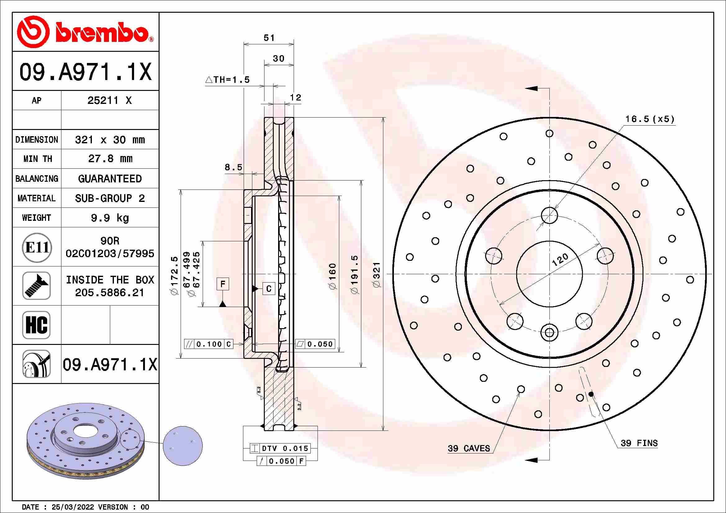 Stabdžių diskas BREMBO 09.A971.1X