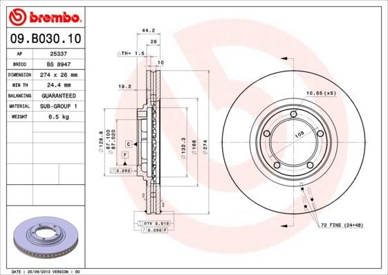 Stabdžių diskas BREMBO 09.B030.10