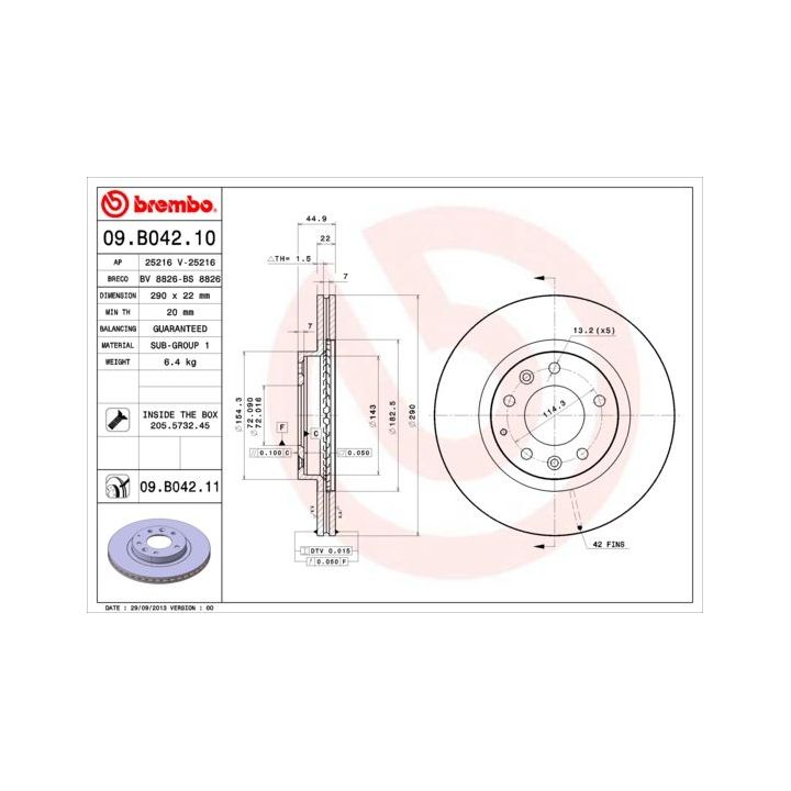 Stabdžių diskas BREMBO 09.B042.10