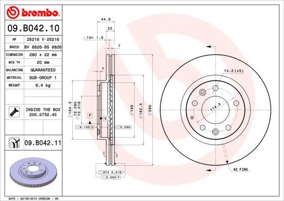 Stabdžių diskas BREMBO 09.B042.10