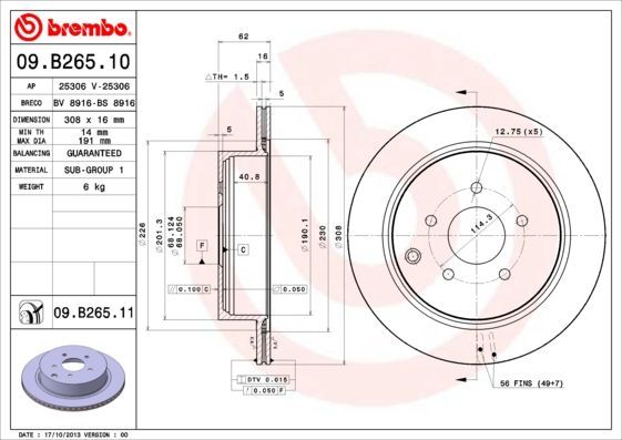 Stabdžių diskas BREMBO 09.B265.11
