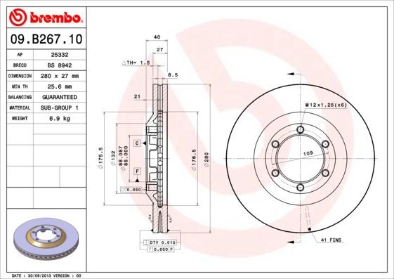 Stabdžių diskas BREMBO 09.B267.10