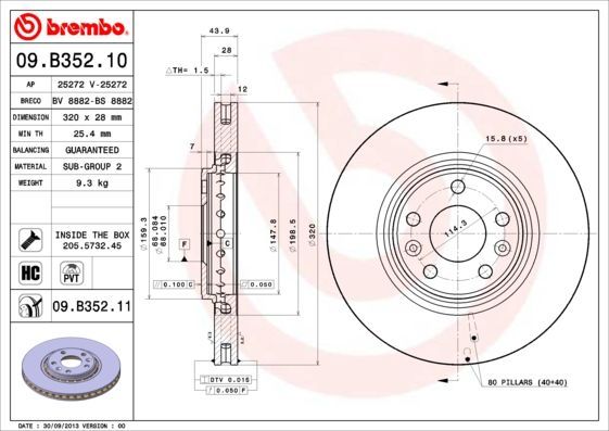 Stabdžių diskas BREMBO 09.B352.10