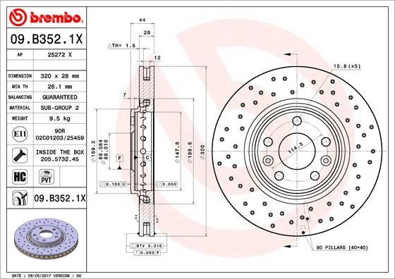 Stabdžių diskas BREMBO 09.B352.1X