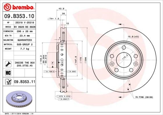Stabdžių diskas BREMBO 09.B353.10
