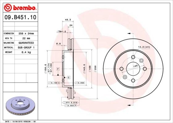 Stabdžių diskas BREMBO 09.B451.10