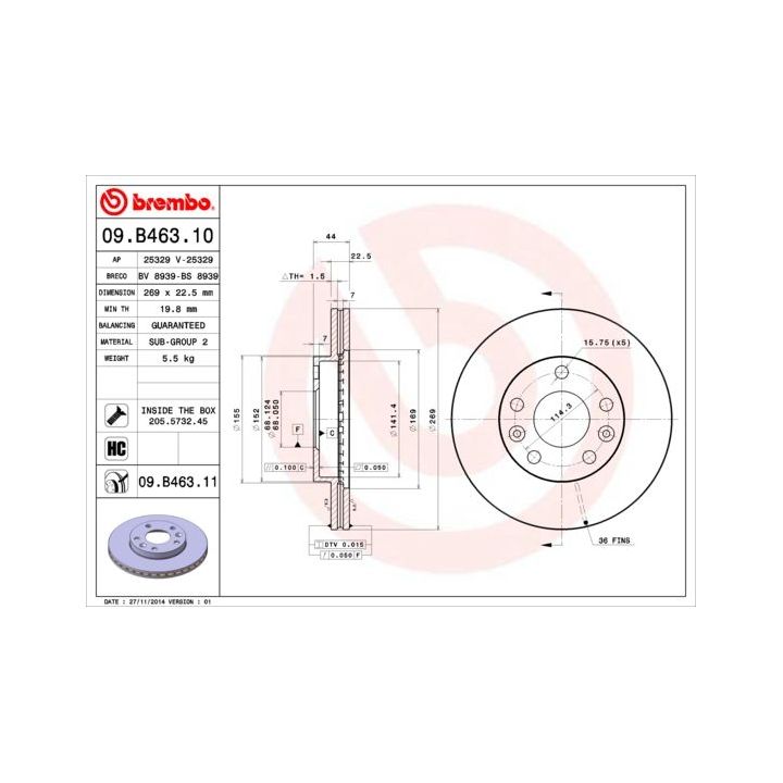 Stabdžių diskas BREMBO 09.B463.10