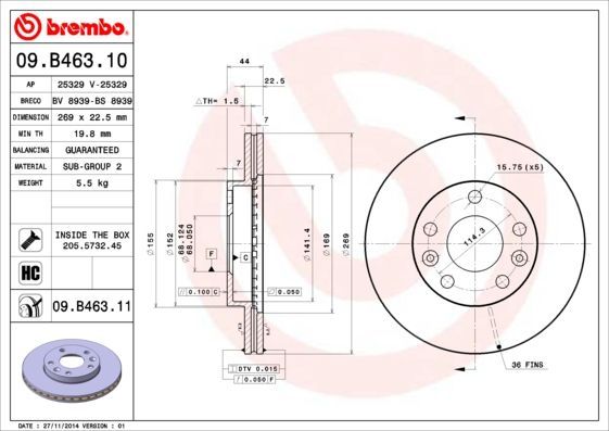 Stabdžių diskas BREMBO 09.B463.10