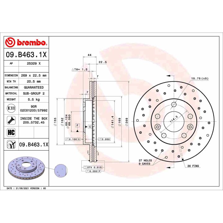 Stabdžių diskas BREMBO 09.B463.1X