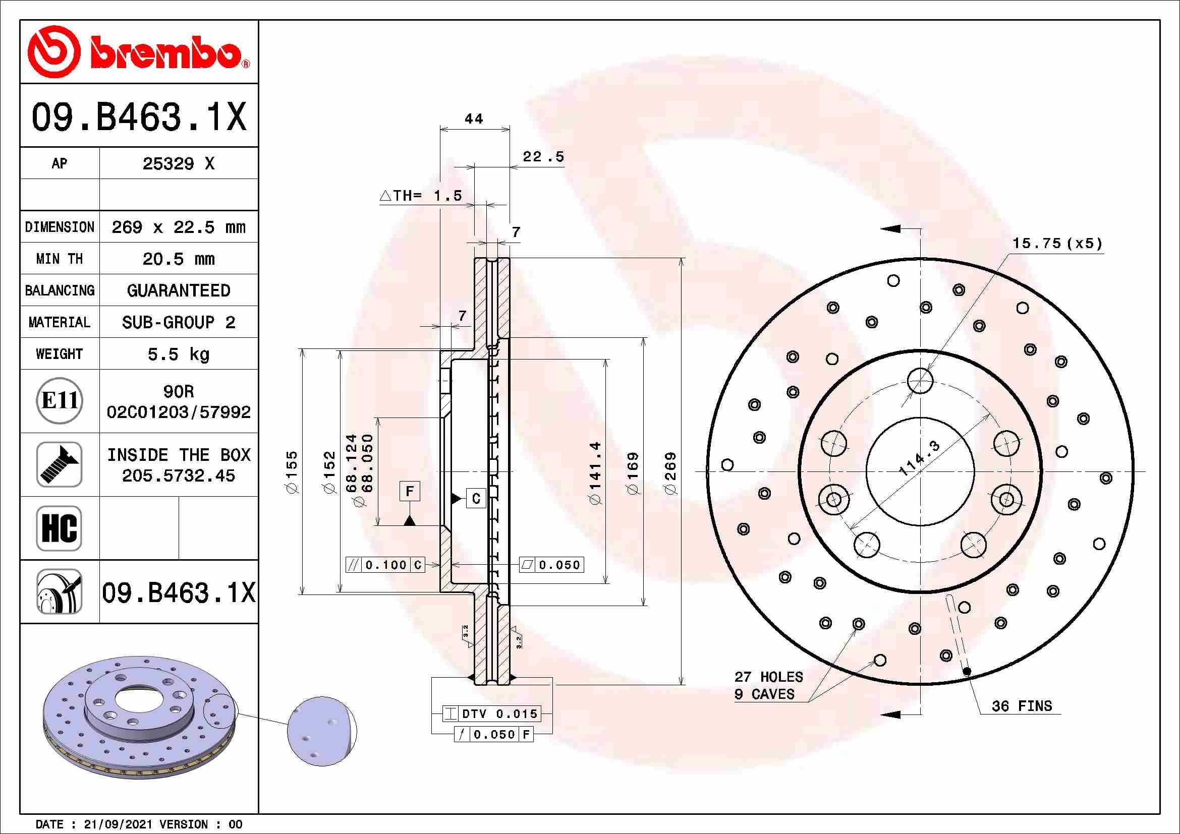 Stabdžių diskas BREMBO 09.B463.1X