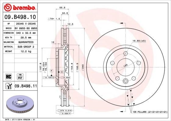 Stabdžių diskas BREMBO 09.B498.10