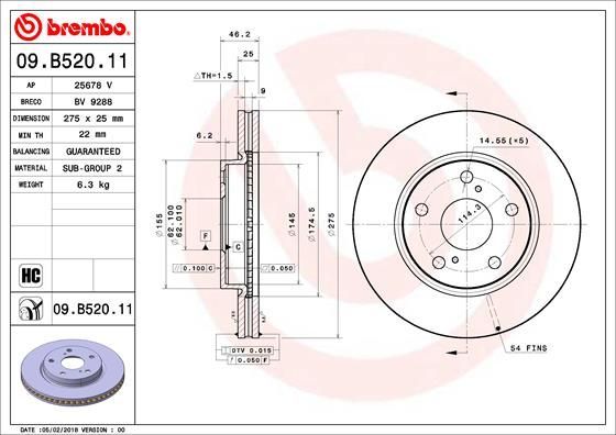 Stabdžių diskas BREMBO 09.B520.11